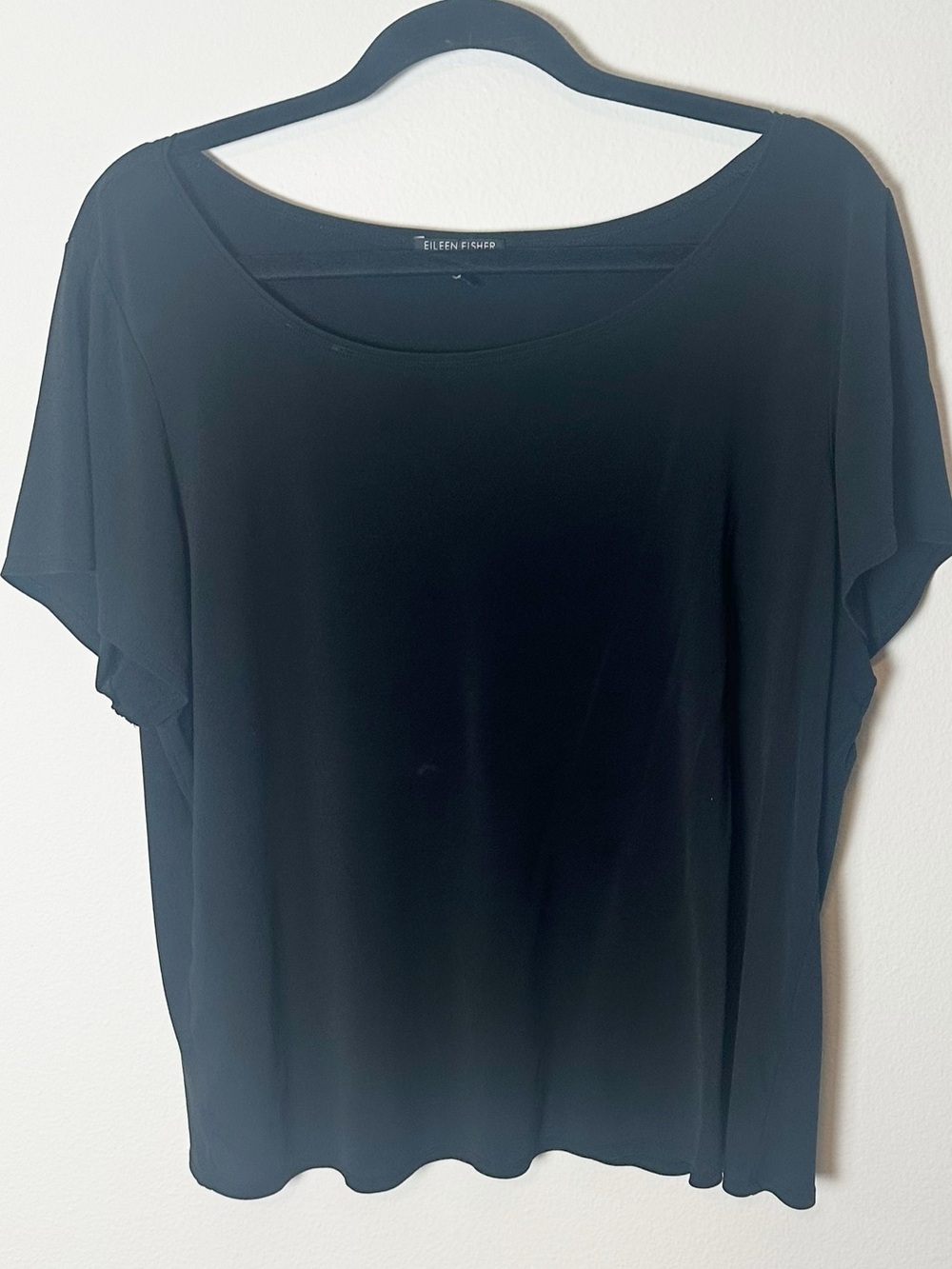 Eileen Fisher 100% Silk Boatneck Short Sleeve Top Black 1X